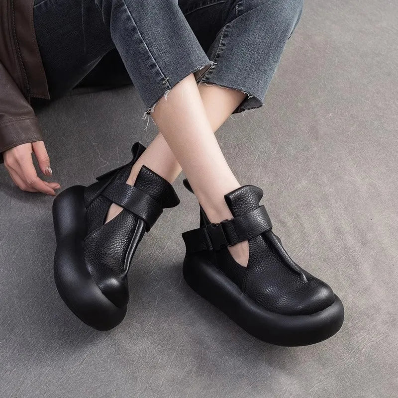 🍒Buckle leather shoes thick sole non slip oxford booties hollow buckle leather fashion comfortable Increase non-slip footwear Don’t Slip Up On These Non slips Slip These In Your Basket
