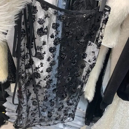 🍒Sheer floral skirt smart casual wear for women mesh outfit maxi fashion sweet girl fashion clothes evening wear streetwear  It Will Be A Sheer delight To Wear