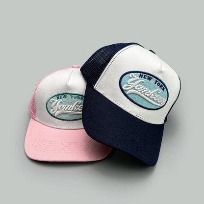 🍒Embroidered baseball caps fresh fruit and wording motif baseball hats unisex fashion colour block trucker caps sunshade casual breathable versatile accessories