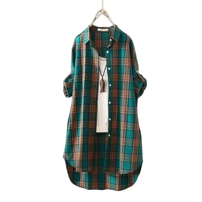 🍒Lapel shirt dress stylish plaid shirt coat women lapel long sleeve cardigan autumn outfits casual work shirts for ladies
