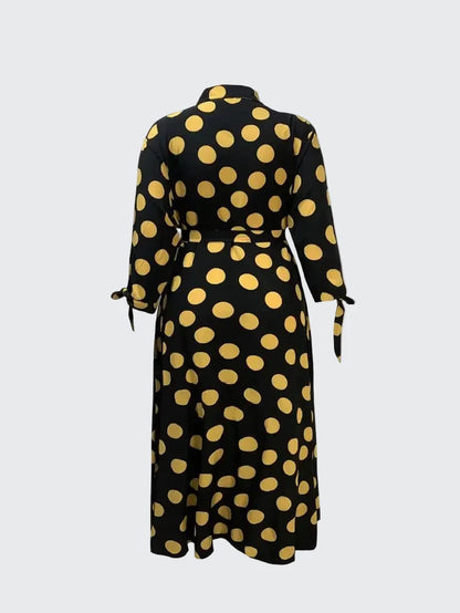 🍒Plus size polka dot dress with sleeves printed high waist outfit maxi dress smart casual women a-line dress  LONGing for this DOTty, PRINT at check out