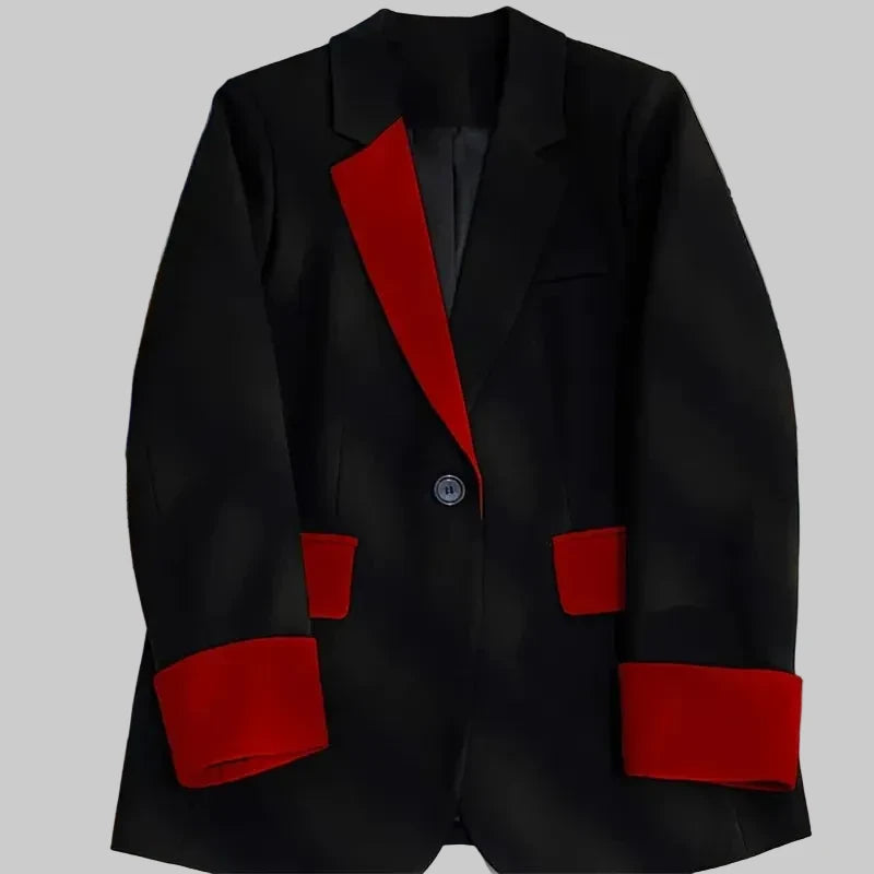 🍒Fashion blazer jacket spring autumn long sleeves black jacket contrast patchwork office cothes for women outerwear smart casual suit coat female chic fashion   Turn Up In Your Contrast