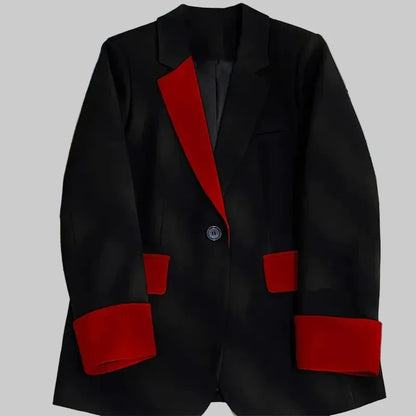 🍒Fashion blazer jacket spring autumn long sleeves black jacket contrast patchwork office cothes for women outerwear smart casual suit coat female chic fashion   Turn Up In Your Contrast