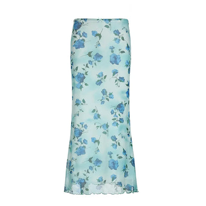 🍒Womens long skirt low waist floral print fashion bodycon Y2k high waist elegant party wear female summer fashion clothing smart casual                                      Climb-(ers) Into Rose fashion