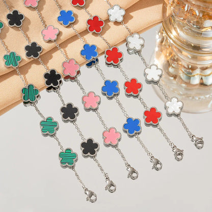 🍒Five leaf clover bracelet flower petal shell bracelet for women double sided blossom flower smart casual stainless steel jewellery colourful accessories delicate and durable