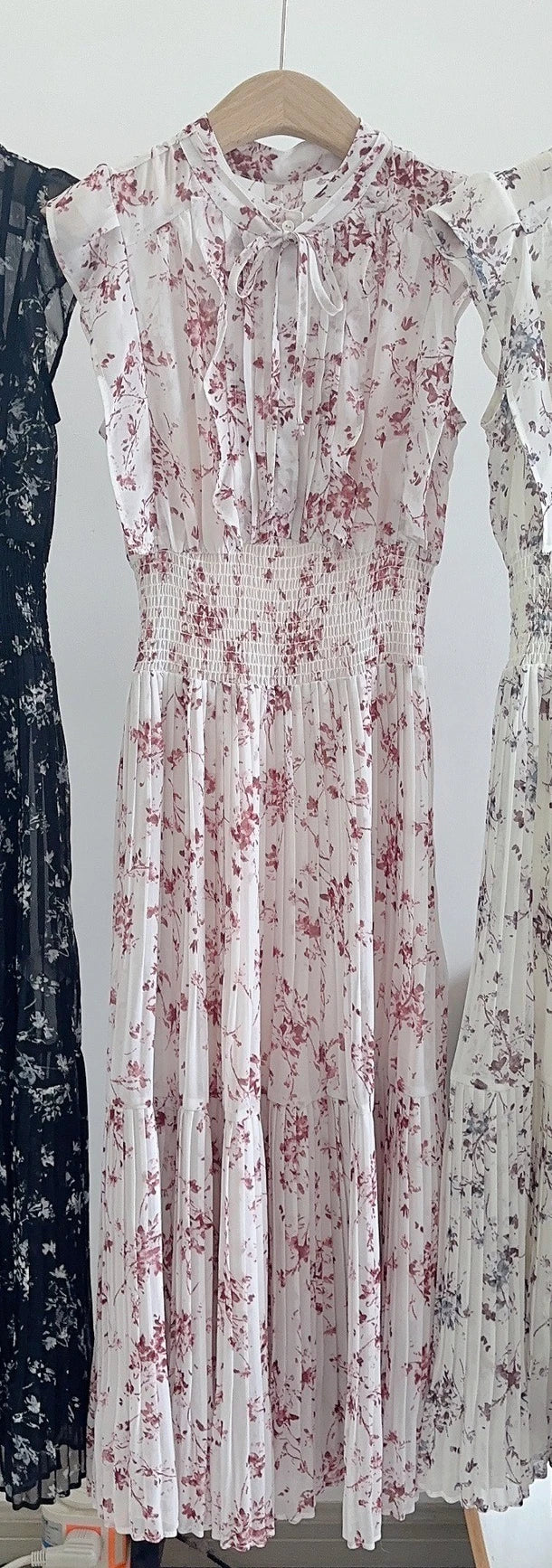🍒Mid-length dresses for women printed high waisted outfit gentle literary pleated slim exquisite outfit smart casual flloral clothing