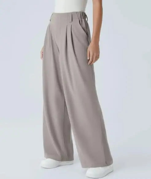 🍒Elegant women straight pants flowy solid colour high waisted trousers wide leg work wear female fashion clothes No Need To Put The Leg Work In To Get These Legs