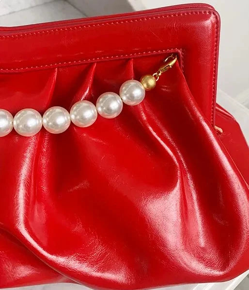 🍒Womens pleated clutch large chain design pearl handbag banquet envelope evening bag large capacity clutch for occasion smat casual accessories SHINE with a PATENT and CLUTCH your cool