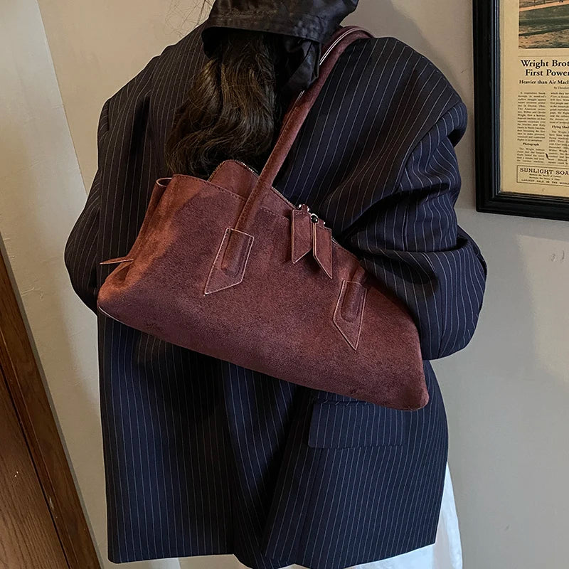 🍒Luxury faux suede bags designer handbags, special geometric layered retro shoulder bag for women axillary bags female daily commuter bag No Need To Per-suede