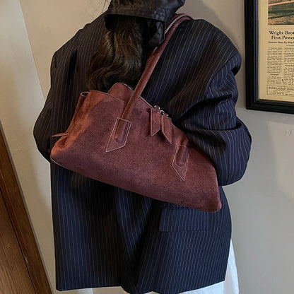 🍒Luxury faux suede bags designer handbags, special geometric layered retro shoulder bag for women axillary bags female daily commuter bag No Need To Per-suede