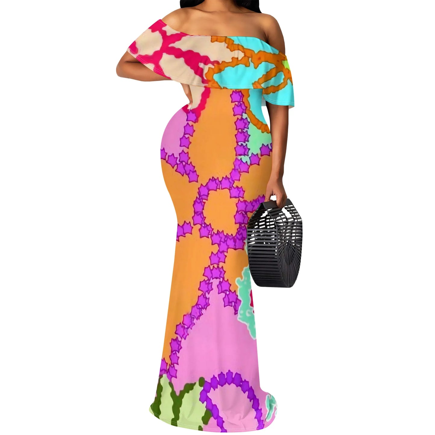 🍒Off shoulder maxi dress gradient color outfit summer party occasion clothing women’s summer wear bodycon beachwear S-3XL Colour Confident Contour