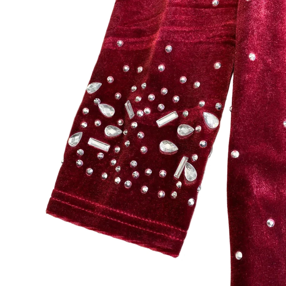🍒Bodycon o-neck long sleeve dress glitter rhinestone outfit velvet chic vintage style clothing chic autumn fall fashion party occasion wear Get Wine Stoned