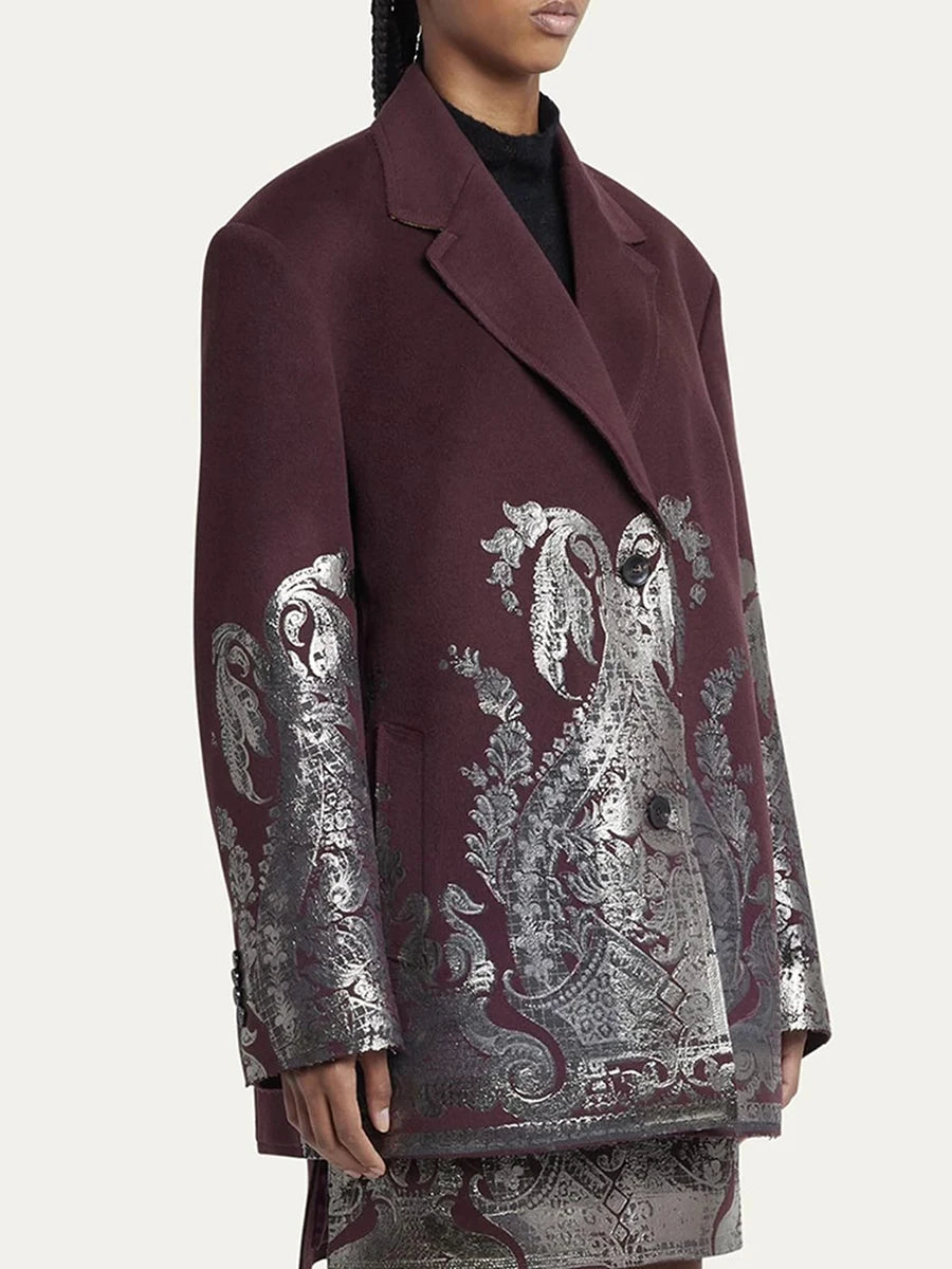 🍒Designer blazer for women brocade printed jacket winter spring notched collar coat long sleeve casual office fashion occasion wear party wear clothes Stamp Your Fashion