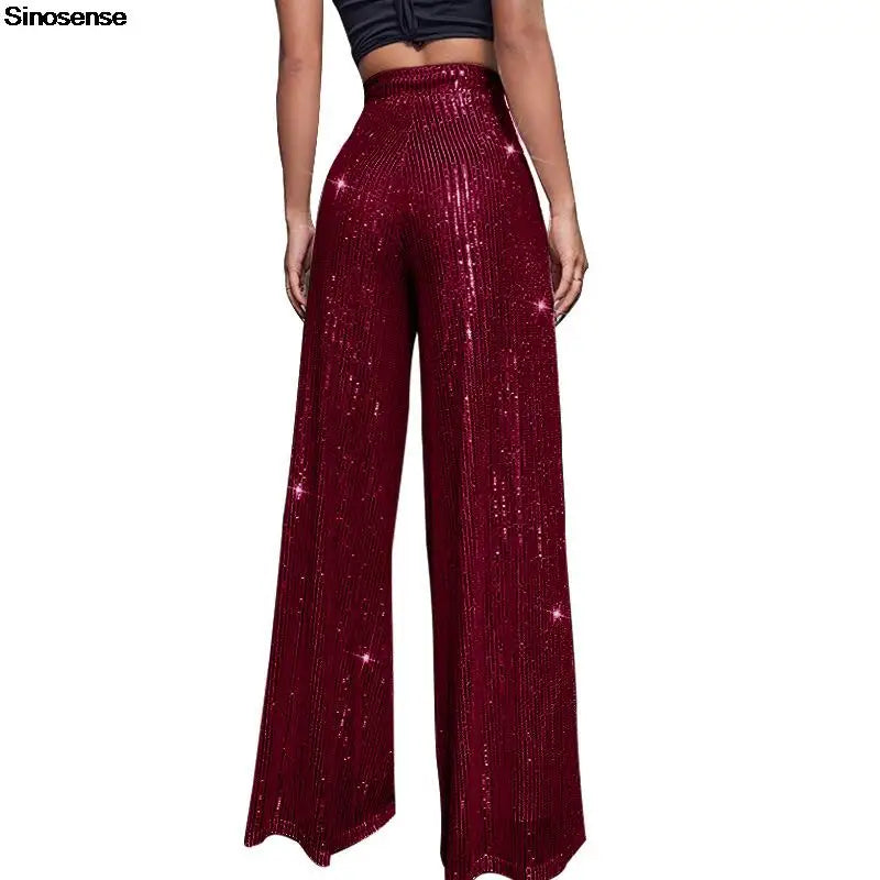 🍒High waist sequin flare pants sparkle loose casual wide leg trousers bell bottom trousers glitter clubwear party wear  Alls Flare In Glitz And Glam