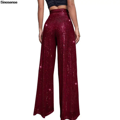 🍒High waist sequin flare pants sparkle loose casual wide leg trousers bell bottom trousers glitter clubwear party wear  Alls Flare In Glitz And Glam