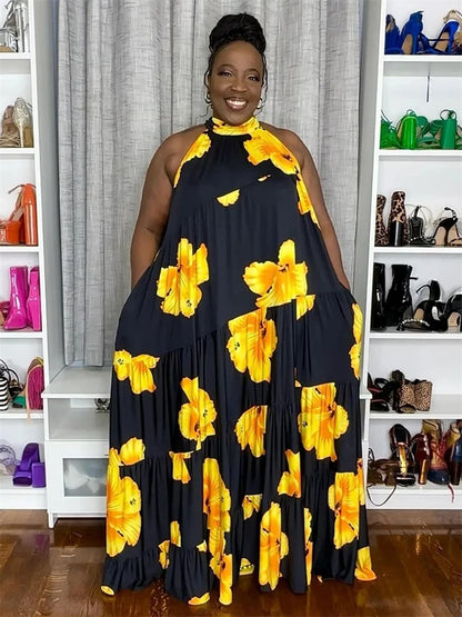 🍒Print maxi dress outfit fashion loose outfit colour block clothes female plus size fashion wear smart casual clothing Multiple Wear