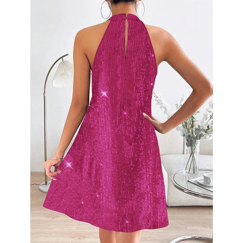 🍒Halter strapless dress sparkly women's clothes strapless sequin  mini outfit sleeveless party wear occasion wear clubbing wear Slip On A-Sensual Slippy Slip