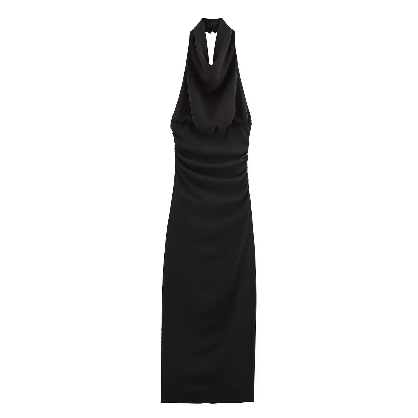 🍒Style sleeveless dresses solid backless halter Fold Decorate Button zipper Female Summer Slim Long Dress 3 Color