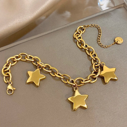 🍒Chunky star bracelet thick  stainless steel pendant chain silver bracelet for women gold plated stars wrist jewellery  you will be STAR-tled When You Get This
