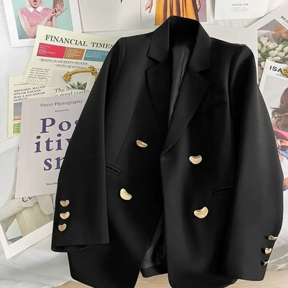 🍒Long sleeve double breasted jacket with lapel short coats for women high quality outerwear fashion smart casual blazer women