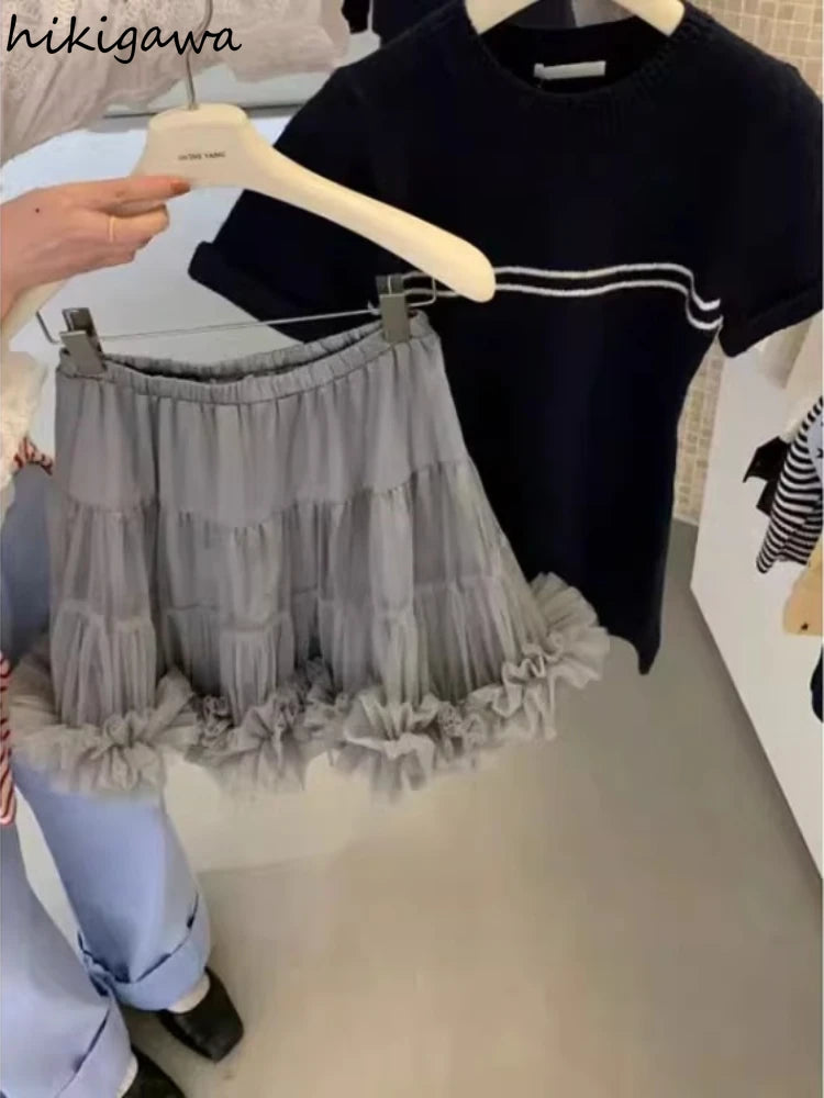 🍒Sweet girl fashion for women high waist a-line mini skirt cute pleated gauze summer clothing  y2k mesh skirts Mesh To Mini Mesh