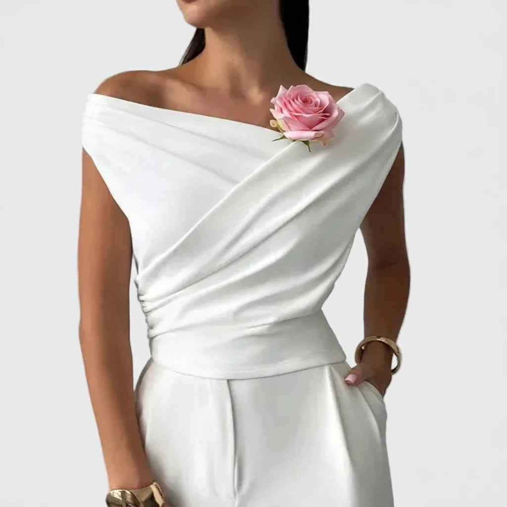 🍒Fashion office wear female slash neck top sleeveless one shoulder top for women elegant summer shirt white black off shoulder top holiday wear blouses smart casual vacation clothes Make No Mistake Close This Drape