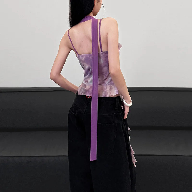 🍒Women's ruffled top straps vest casual outfit cami with ruffles asymetric fashion party occasion wear TAiLor  Your Fashion Move To MAUVE