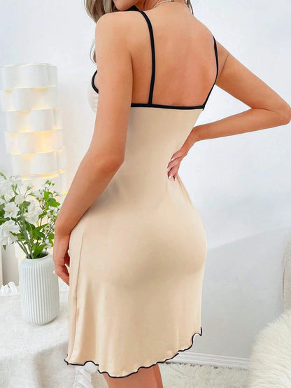 🍒spaghetti straps sleep dress nightwear fashion letter and bear print sleeveless flounce lettuce hem comfortable loungewear clothes for home mini dress holiday  Wear Your Bear