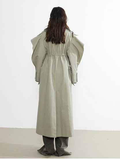 🍒Long oversized trench coat elegant ruffled outerwear for women double breasted luxury designer overcoat runway fashion  Trendy Travel Trench Classic Comfort