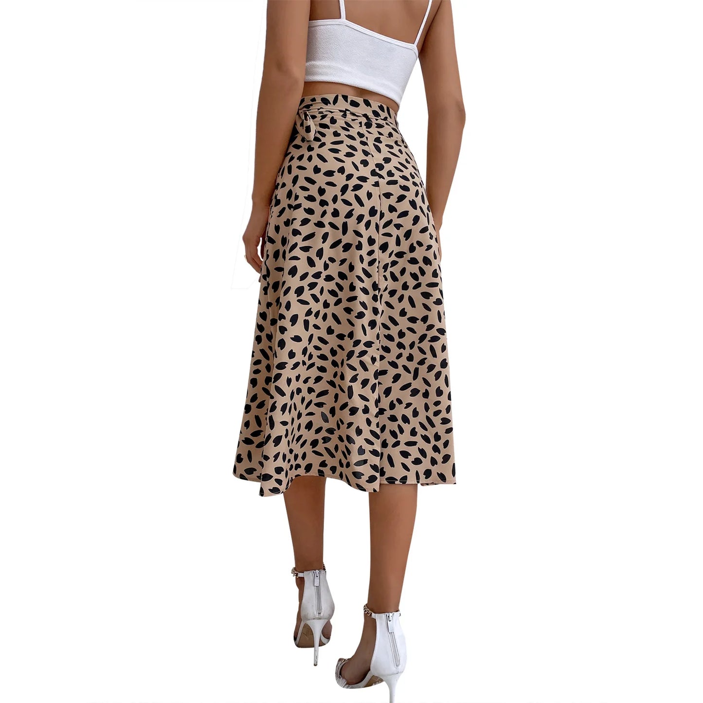 🍒Casual print skirts a-line knee length with tie for Women spring summer womens wear elegant high waist skirt midi fashion office wear smart casual clothing Split Skirt Try A Wrap Tie