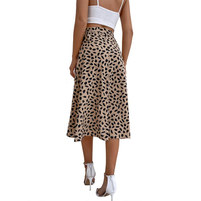 🍒Casual print skirts a-line knee length with tie for Women spring summer womens wear elegant high waist skirt midi fashion office wear smart casual clothing Split Skirt Try A Wrap Tie