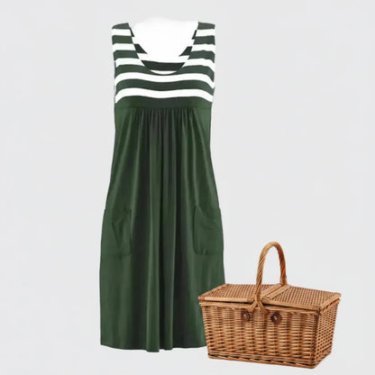 🍒Fashion striped dress vest style summer outfit with pockets loose sleeveless beach wear for women’s solid clothing for holiday casual wear  SHORELY Sweet Stripes
