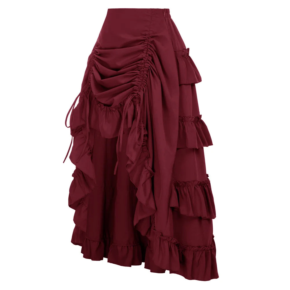 🍒Women vintage renaissance skirt ruffle elastic waist irregular fashion midi outfit occasion party wear Turn Around Your wardrobe with renaissance Style