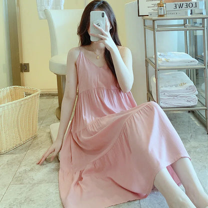 🍒Sleeveless night dress for Women breathable viscose cotton camisole nightie floral  night dress loungewear summer wear holidaywear nightwear Fresh Florals