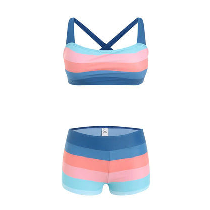 🍒Women's high waisted bikini sets sporty two piece swimsuit colour block bathing suit women's stripe swim wear Ride On A Wave In Cool  ‘ Kinis