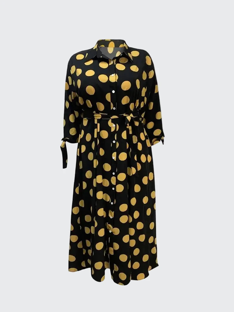 🍒Plus size polka dot dress with sleeves printed high waist outfit maxi dress smart casual women a-line dress  LONGing for this DOTty, PRINT at check out