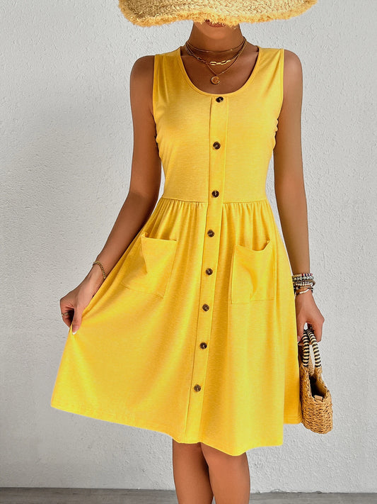 🍒Fashion women dress buttoned down elegant loose casual wear Womens summer outfit knee length No Blues Sunny Yellow Hues