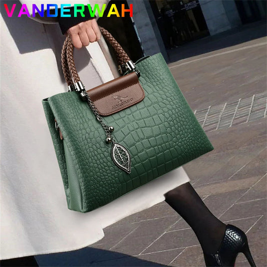 🍒 Crocodile embossed bag crossbody for women female shoulder bag messenger bag grab bag tote bag luxury designer handbags 3 layers Handle A Snap Crocodile