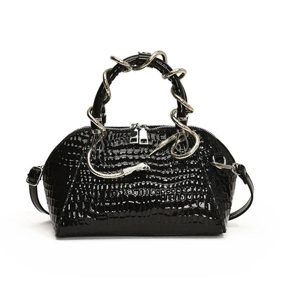🍒Designer luxury bags for women crocodile pattern grab bag with top-handle hardware wild shoulder crossbody handbag with snake design  Sweet Slippy Snakey
