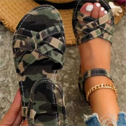 🍒Summer sandals for women casual sliders open shoes flats footwear buckle sandals Tick These Cross Sandals