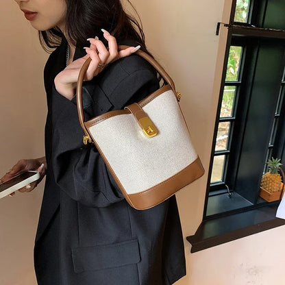 🍒Womens canvas bucket bag fashion light handbags light twist close crossbody bag smart casual accesories design purse Nifty Twister
