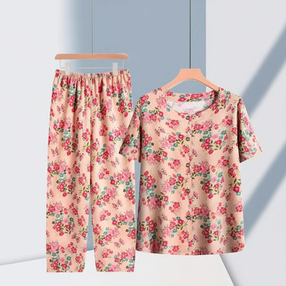 🍒Pants and t-shirt pyjamas set cotton short pants and t-shirt loungewear top and trousers home wear clothing Sleepwear for women 2 piece sleep set TOP up your PANTS and TEE and you will be SET