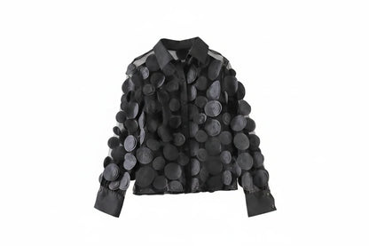 🍒Elegant french blouse 3D foral semi sheer mesh shirt top women lantern sleeve blouses summer Pick A Peach Or Two