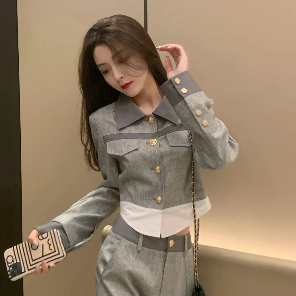 🍒Pants woman office wear and top 2 piece sets for women smart casual clothing suits spring autumn wear Everbody Suits Grey