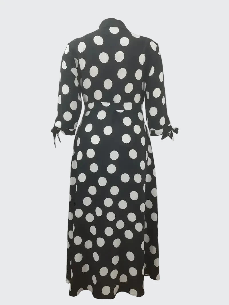 🍒Plus size polka dot dress with sleeves printed high waist outfit maxi dress smart casual women a-line dress  LONGing for this DOTty, PRINT at check out