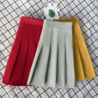 🍒Summer high waist skirt a-line short black plleated midi smart casual clothimg women female fashion wears Get These Box Pleats Boxed