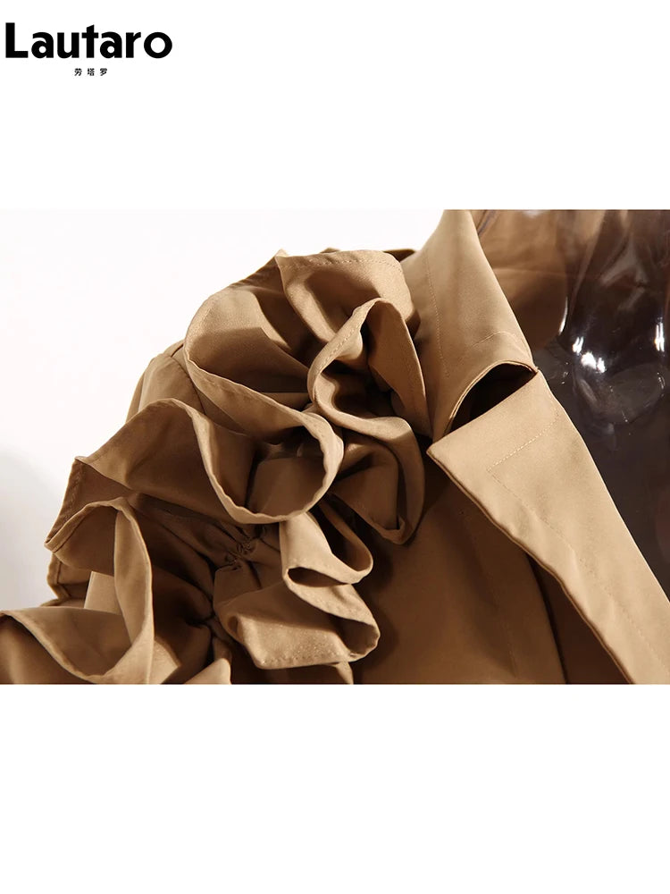 🍒Long trench coat for women Belted elegant chic stylish luxury designer outerwear female fashion runway clothing  No need to RUFFLE for a trendy TRENCH