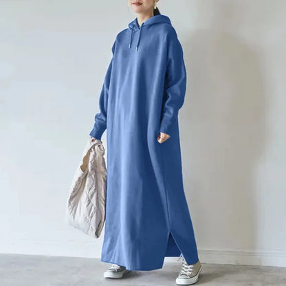 🍒Maxi hoodie dress loose autumn long dress sweatshirt spring female tie collar baggy casual outfits straight dresses JYFS-2175 Maximum Comfort