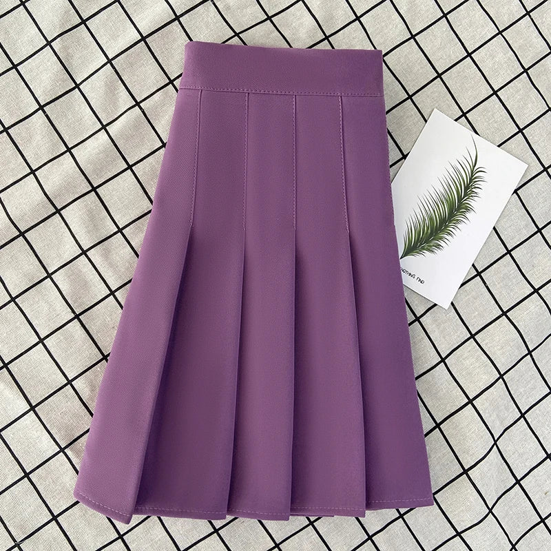 🍒Summer high waist skirt a-line short black plleated midi smart casual clothimg women female fashion wears Get These Box Pleats Boxed