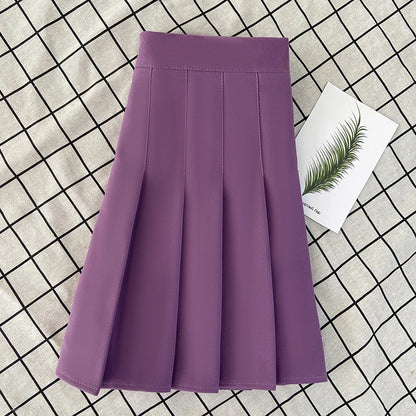 🍒Summer high waist skirt a-line short black plleated midi smart casual clothimg women female fashion wears Get These Box Pleats Boxed